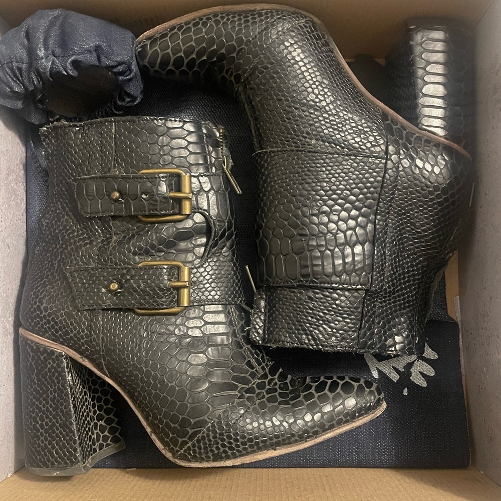Black Joey Snake Ankle Boots